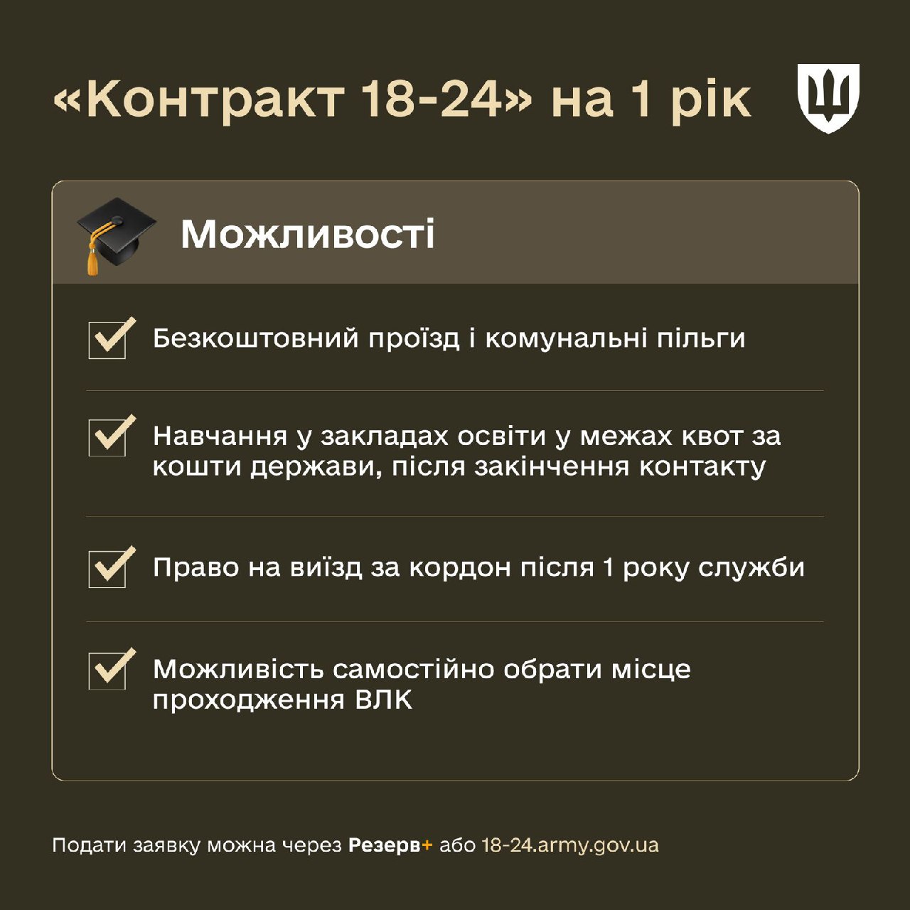 Тепер офіційно: стали відомі деталі контракту для 18-24 річних добровольців