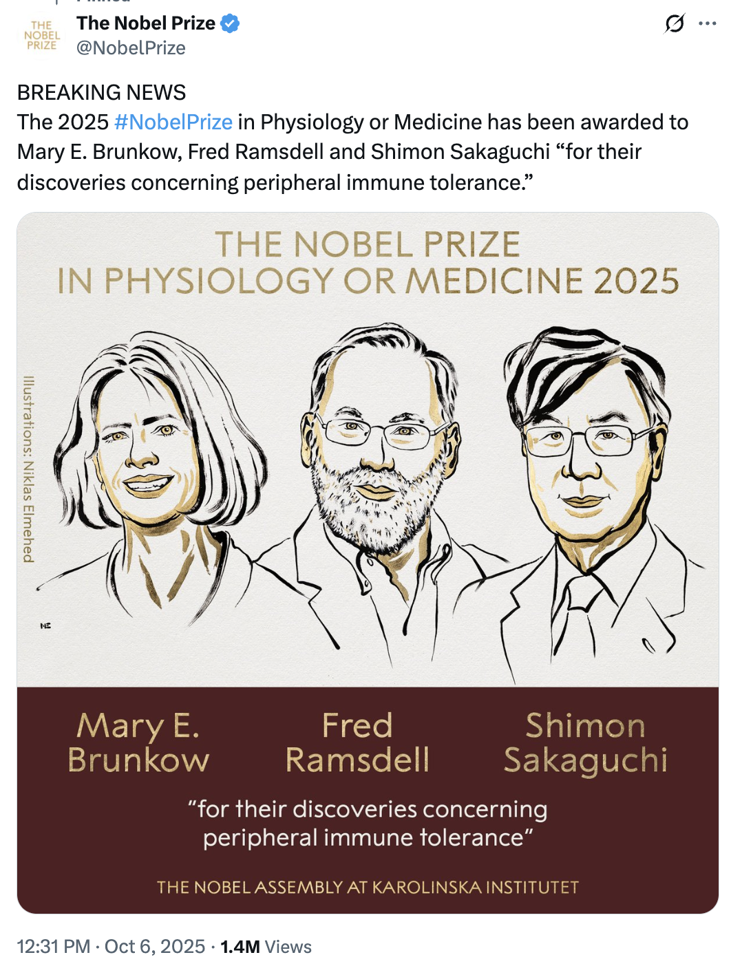 Нобелівська премія з медицини 2025: вчені розкрили, як імунна система захищає організм від самого себе